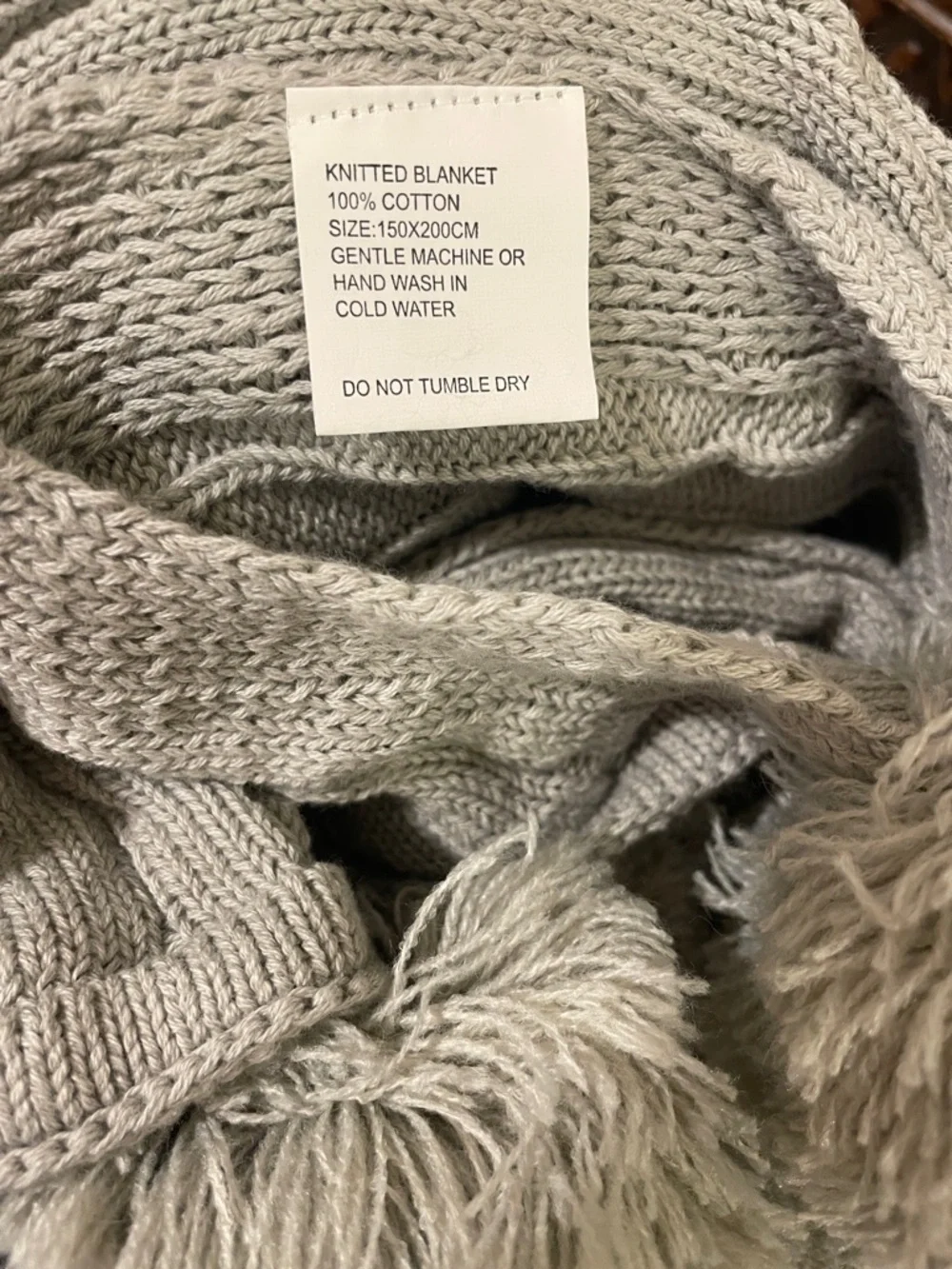 Cozy Ribbed Knit Throw Blanket with Pom-Pom Fringe - Light Gray